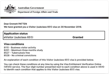 Australia eVisitor document